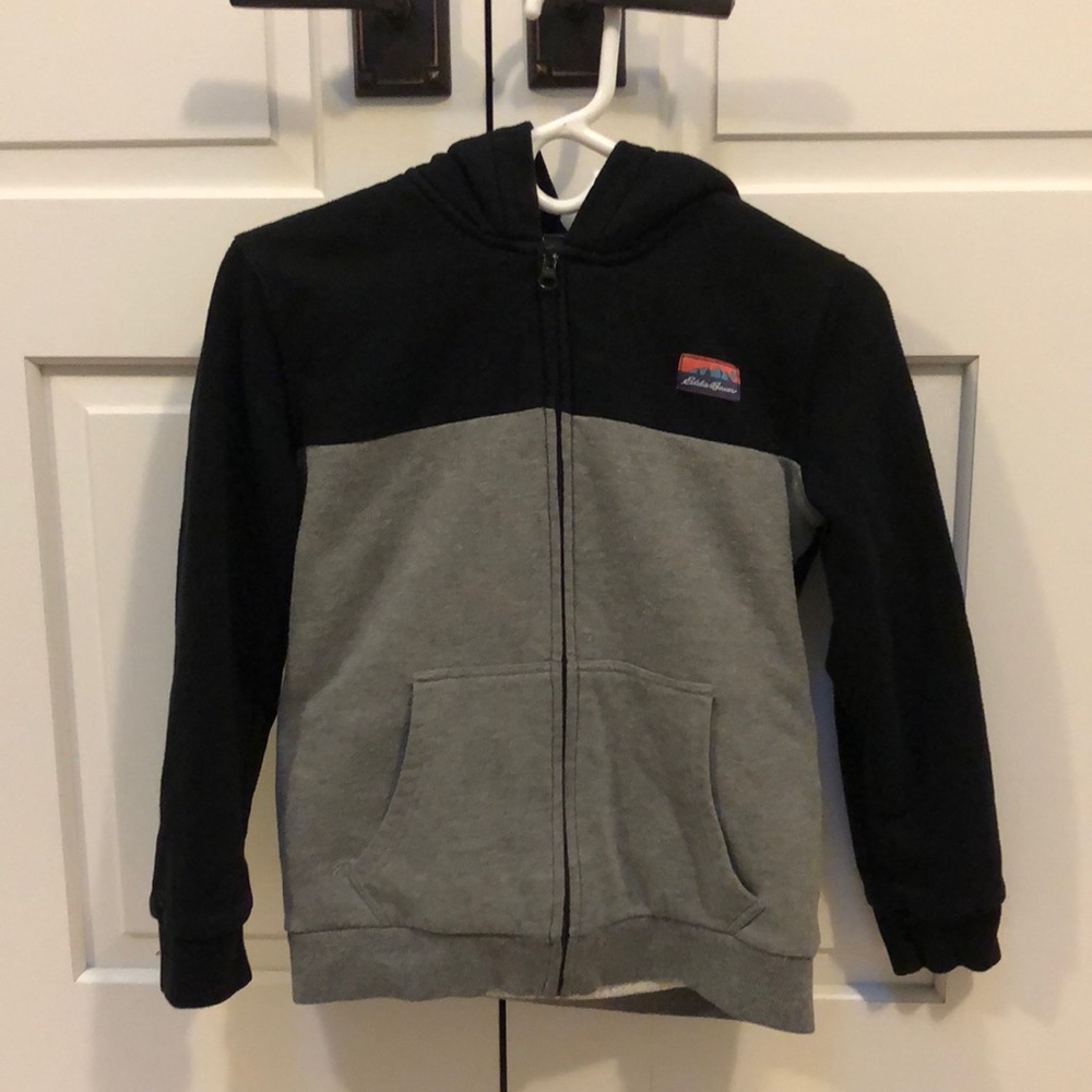 Eddie Bauer black & gray Sherpa-fleece-lined hoodie size Medium 10/12